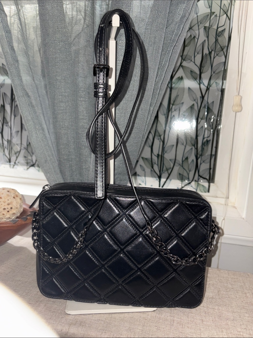 Michael Kors Black Quilted leather Crossbody Bag with Chain Strap